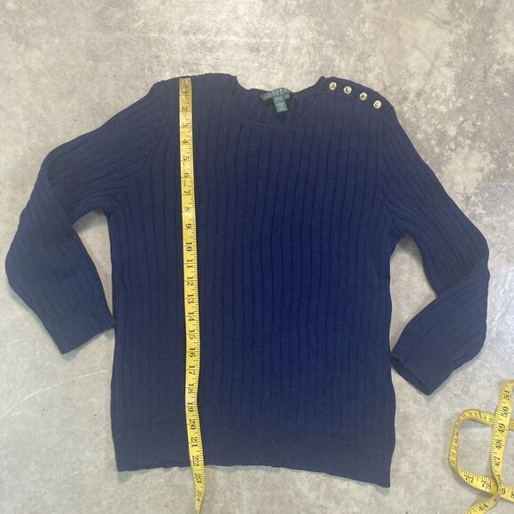 Ralph Lauren Sweater Womens Large‎ Ribbed Bootneck Blue Button Shoulder Basic - Picture 3 of 7
